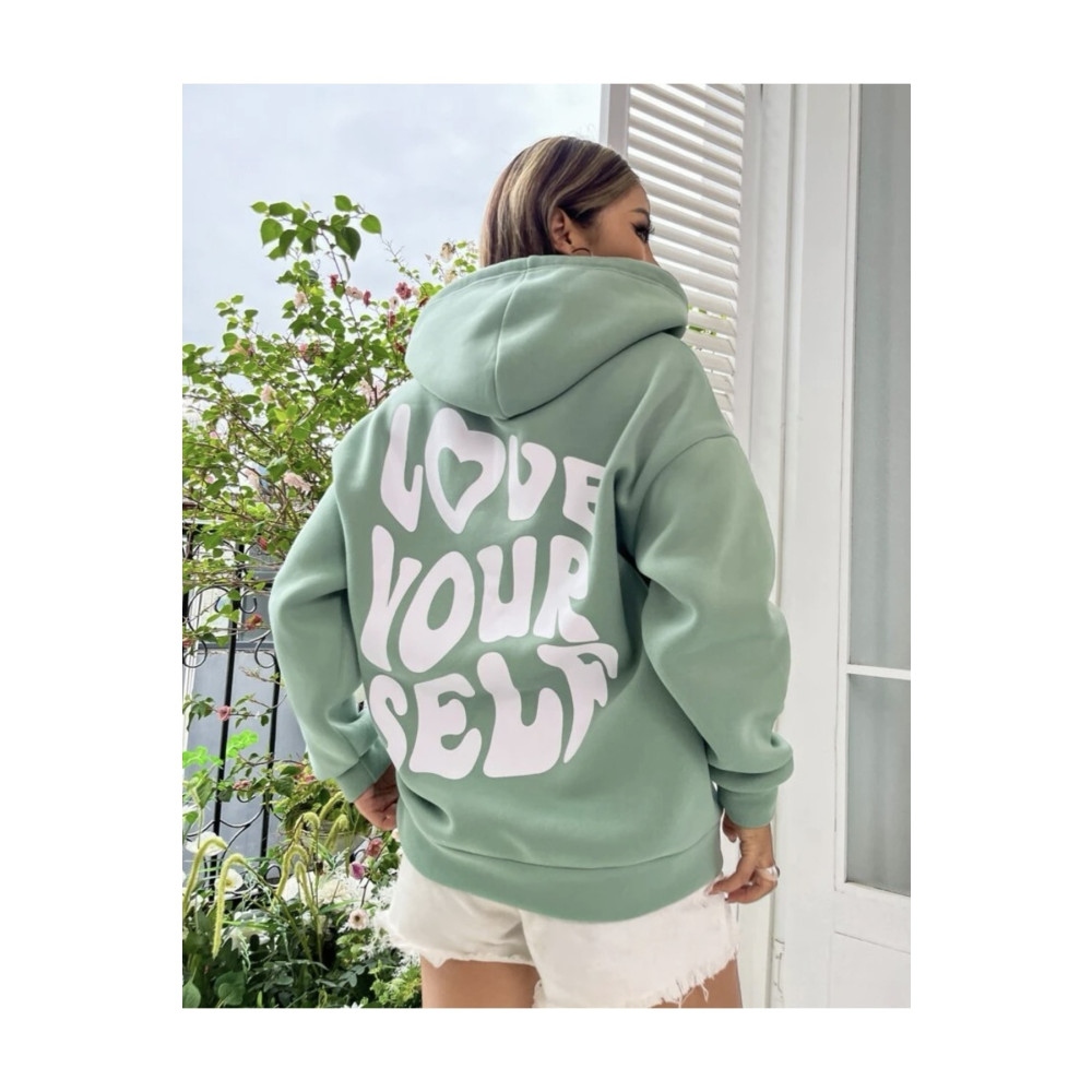 Combineman35 Kapüşonlu Sweatshirt Oversize Love Your Self Baskılı 3 Iplik Şardonlu %100 Pamuk XS Beden Bayan Sweatshirt Fiyatı