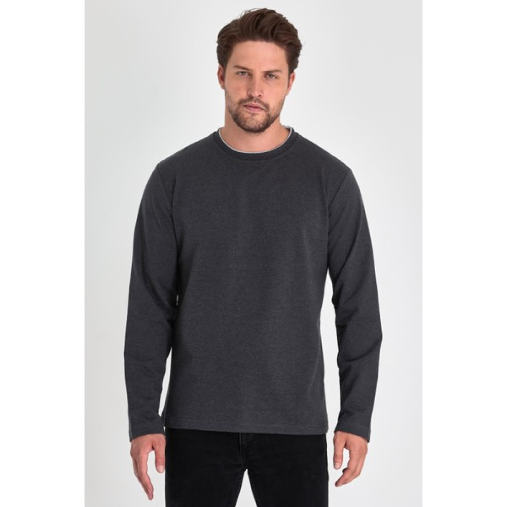 Comeor Erkek Antrasit Çift Bisiklet Yaka Standart Rahat Kesim Sweatshirt CMRB68-ANTRASİT Erkek Sweatshirt Fiyatı