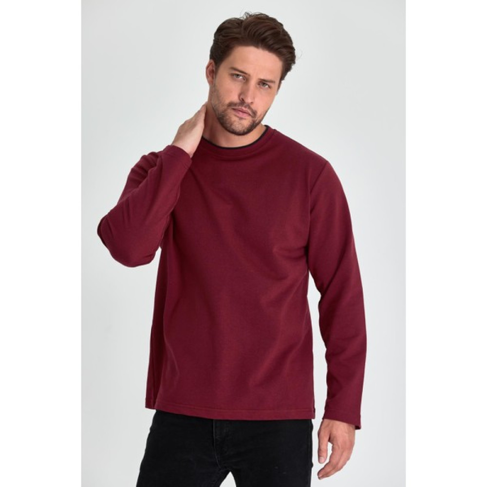 Comeor Erkek Bordo Çift Bisiklet Yaka Standart Rahat Kesim Sweatshirt Erkek Sweatshirt Fiyatı