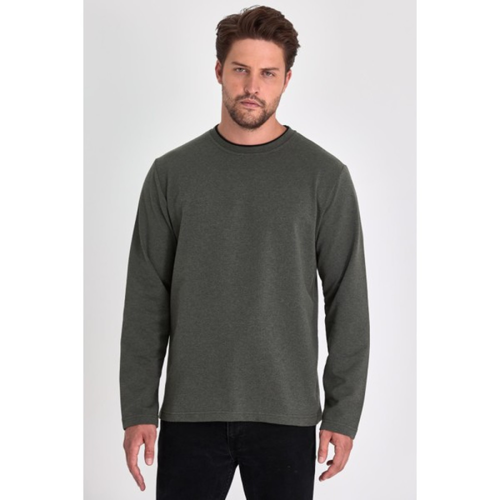 Comeor Erkek Haki Çift Bisiklet Yaka Standart Rahat Kesim Sweatshirt CMRB68-HAKİ Erkek Sweatshirt Fiyatı