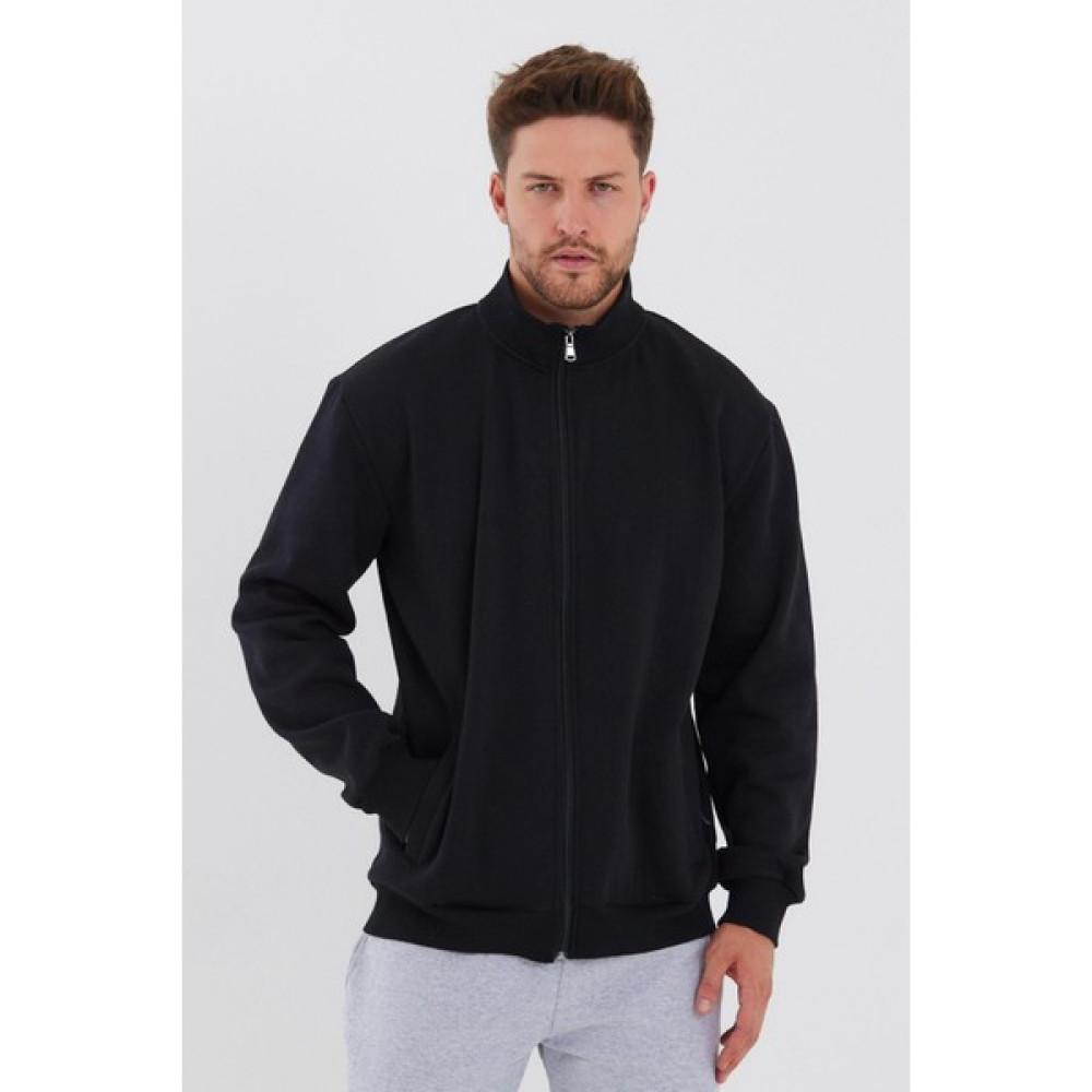 Comeor İçi Pamuklu Fermuarlı Dik Yaka Yan Cepli Erkek Siyah Hırka Erkek Sweatshirt Fiyatı
