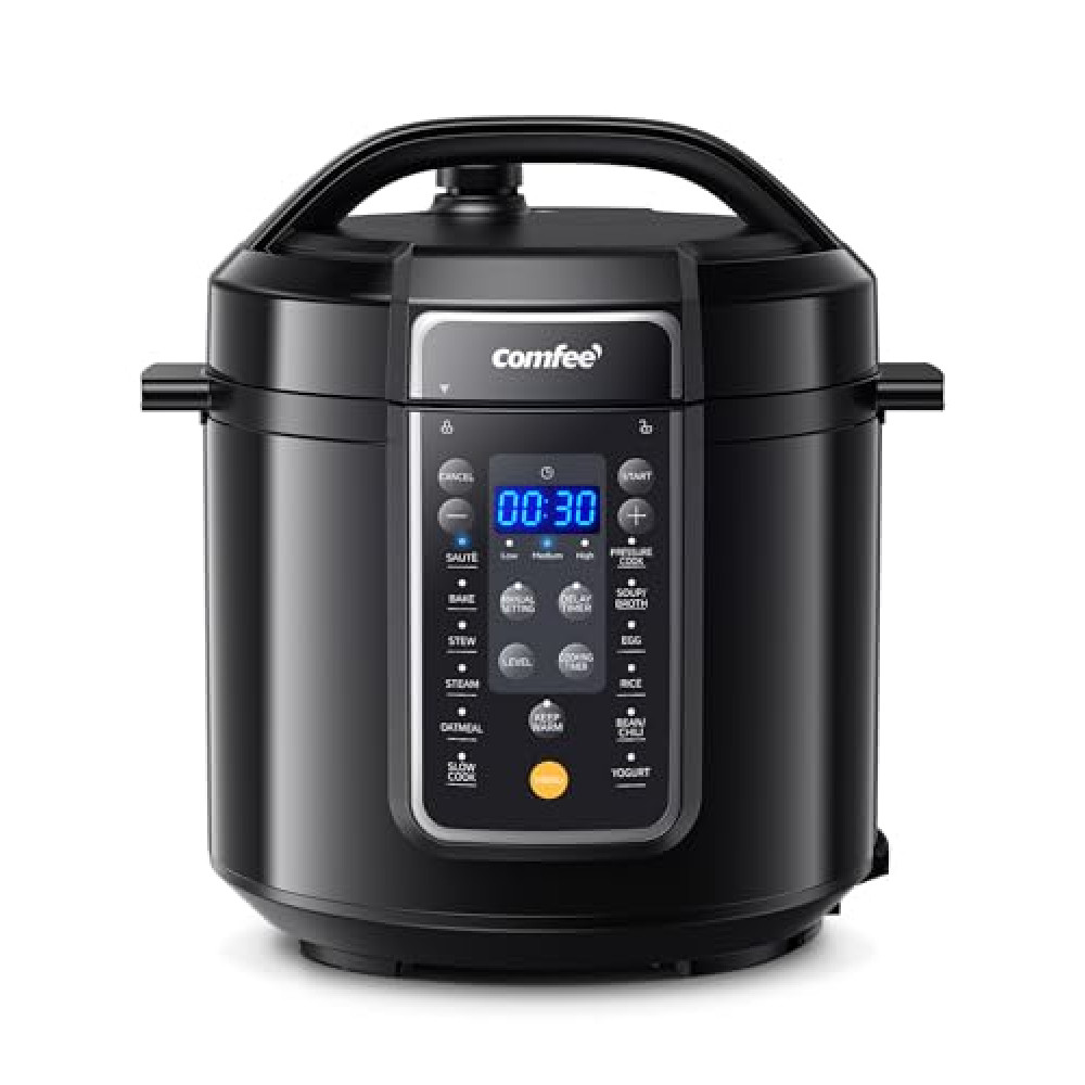 COMFEE’ 9-in-1 Electric Pressure Cooker, 14 Presets Instant Multi Cooker Olla de Presion Non-Stick Pot Yogurt Maker Rice Cooker Slow Cooker Sauté Steamer 6 Quarts Black