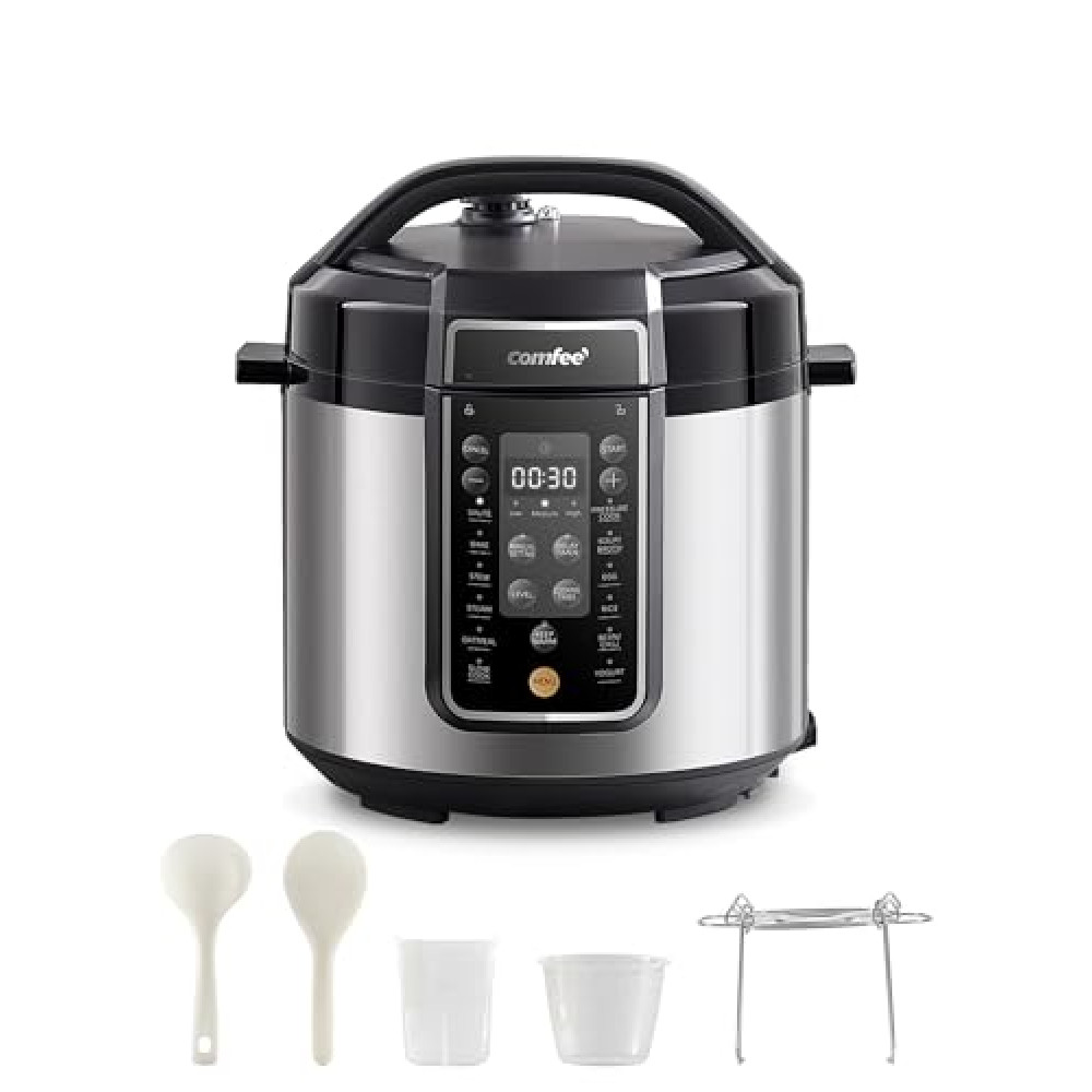 COMFEE’ Pressure Cooker 6 Quart with 13 Cooking Functions, Olla de Presion Non-Stick Pot Yogurt Maker Rice Cooker Slow Cooker Sauté Steamer, Healthy Ceramic Inner Pot