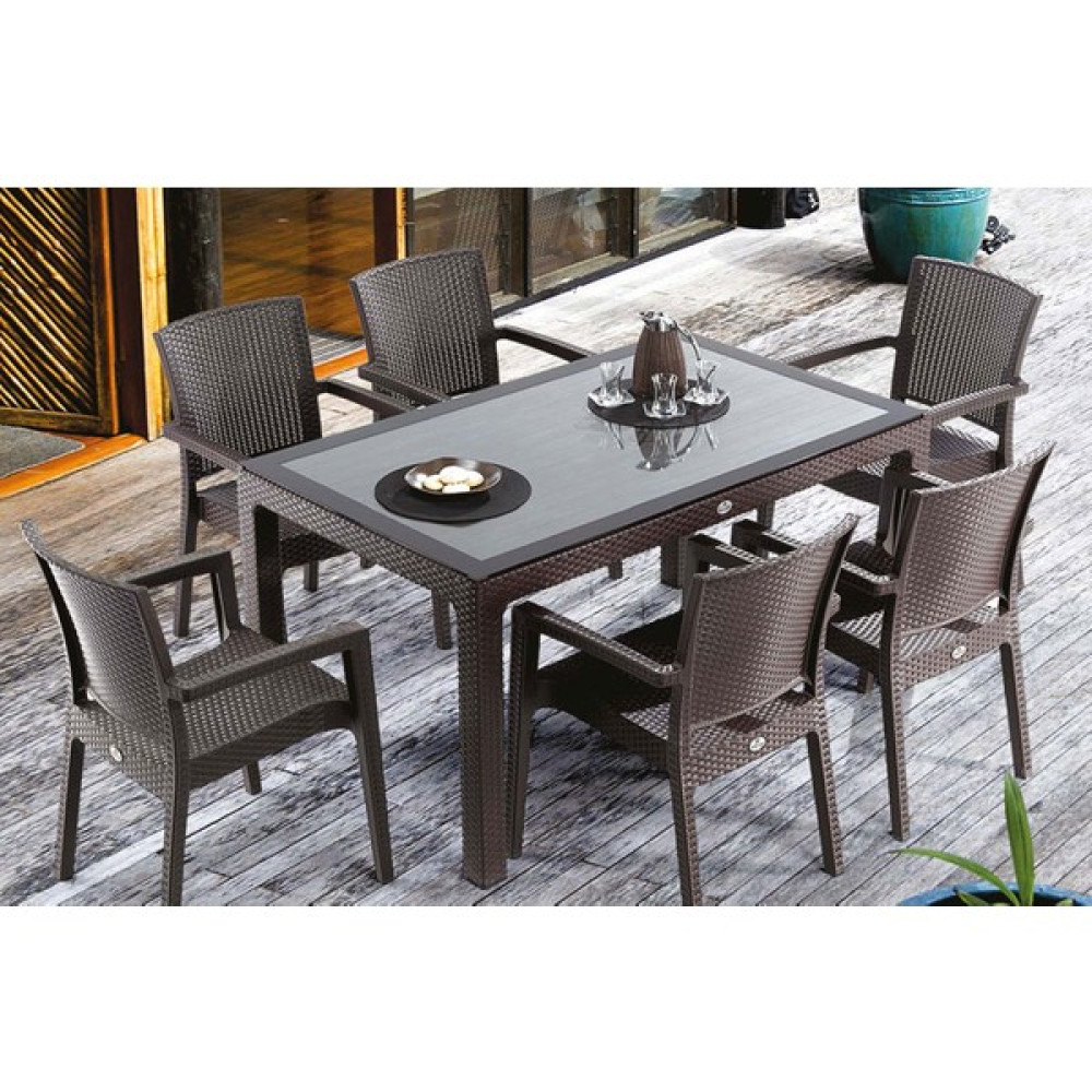 Comfort Alyazmalı 90 x 150 cm Masa 6 Sandalye 6 Minder 1 Sehpa Rattan Takım - Kahverengi Bahçe Mobilyası Takımı Fiyatı