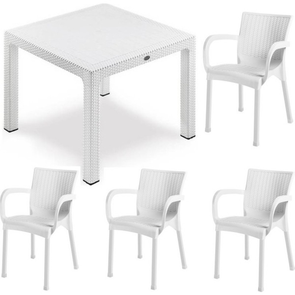 Comfort Begonvil 4 Kişilik Rattan Masa Takımı 90X90 Rattan Masa + 4 Rattan Koltuk Beyaz(Camsız) Bahçe Mobilyası Takımı Fiyatı