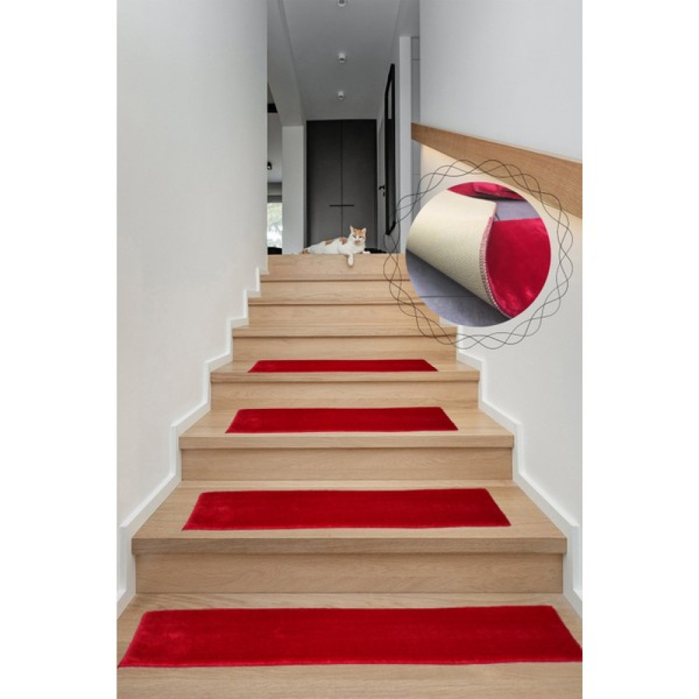 Comfort Bordo (5 Adet) Merdiven Halısı Pufidik Peluş Kaymaz Deri Tabanlı Basamak Paspası - 25 x 80 cm Salon Halısı Fiyatı