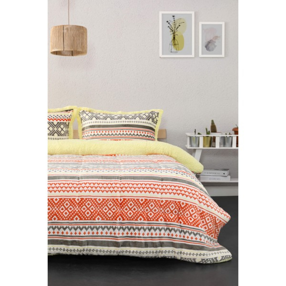 Comforter Etnik Desen Çift Kişilik Battaniye Seti - Turuncu - 220 x 240 cm Battaniye Fiyatı