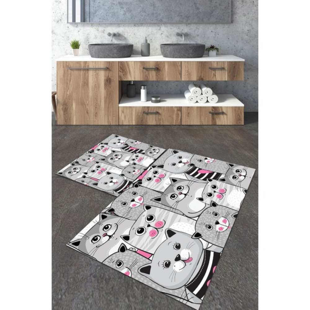 Comotex Banyo Paspası, Klozet Takımı, Yıkanabilir Halı, Kaymaz Taban Halı, Halı - 60 x 90 cm - Gri Klozet Takımı Fiyatı