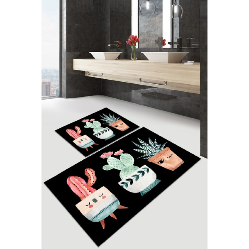 Comotex Banyo Paspası, Klozet Takımı, Yıkanabilir Halı, Kaymaz Taban Halı, Halı - 60 x 90 cm - Siyah Klozet Takımı Fiyatı