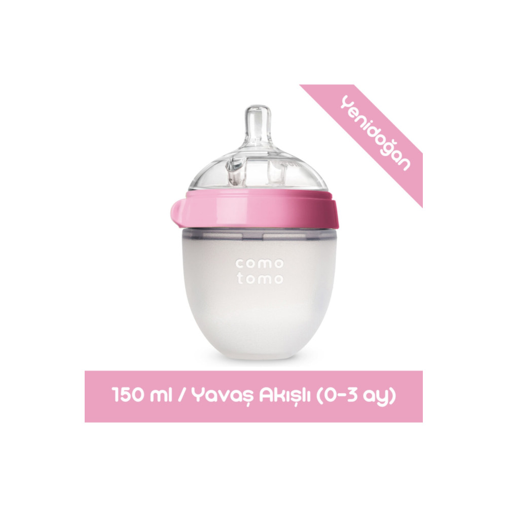 comotomo Antikolik Silikon Biberon 150ml Pembe - Yavaş Akışlı (0-3 AY) Yenidoğan Biberon Fiyatı