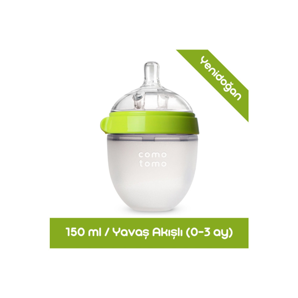 comotomo Antikolik Silikon Biberon 150ml Yeşil - Yavaş Akışlı (0-3 AY) Yenidoğan Biberon Fiyatı