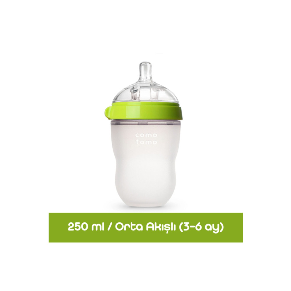 comotomo Antikolik Silikon Biberon 250ml Yeşil - Orta Akışlı (3-6 AY) Biberon Fiyatı