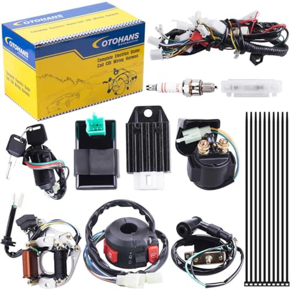 Complete Electrics Wiring Harness Relay Stator Coil CDI Solenoid Spark Plug for 4 Wheelers Stroke ATV （50cc 70cc 110cc 125cc） Pit Quad Dirt Bike Go Kart taotao by OTOHANS AUTOMOTIVE