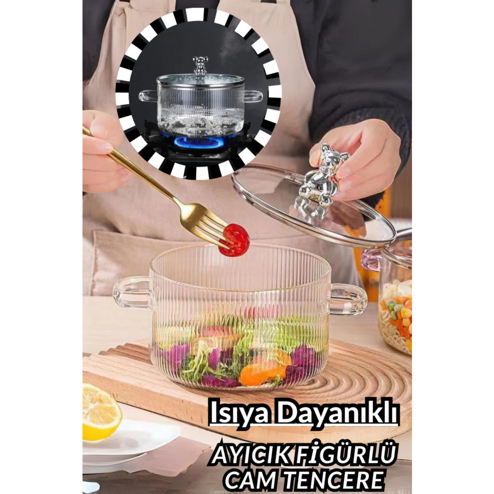 Comprox 1700cc Ayıcık Figürlü Tencere ısıya Dayanıklı|Borosilikat | Termisil Ocak Üstü Cam Tencere-1AD Tencere / Tava Setleri Fiyatı