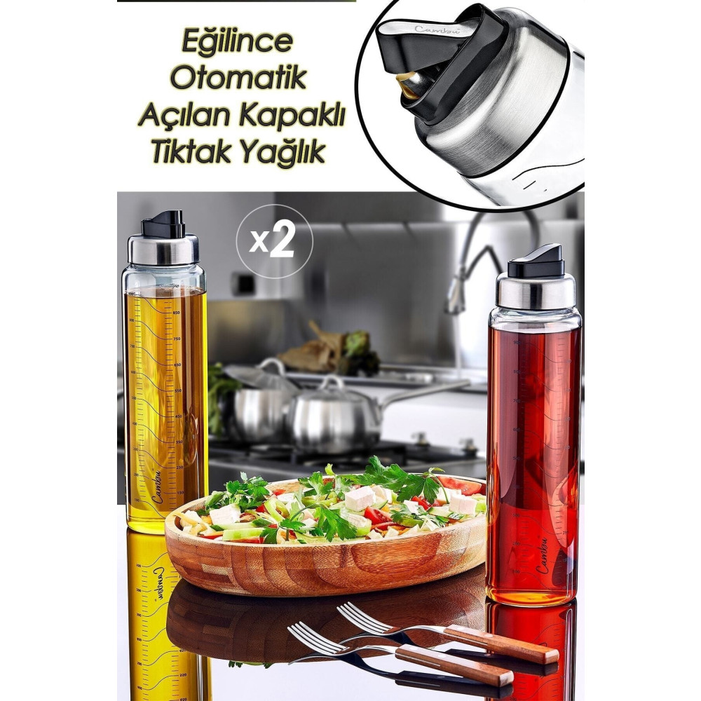 Comprox 2 Adet Damlatmaz Tiktak Kapaklı Cam Yağlık 1000 ml (OTOMATİK AÇILAN KAPAKLI YAĞLIK) Fma08535 Mutfak Gereçleri Fiyatı