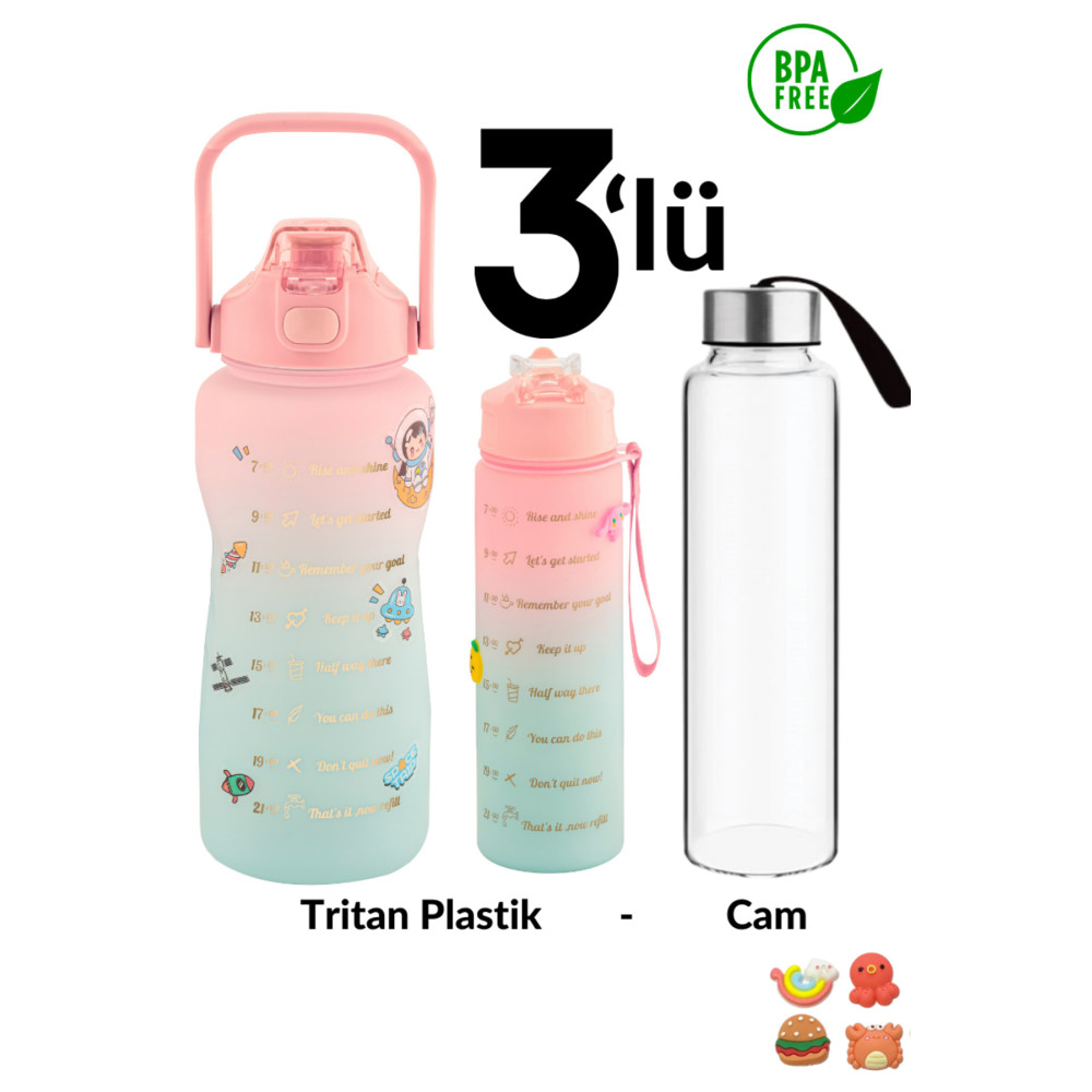 Comprox Motivasyonel Su Matarası 3lü Su Şişesi 2 Litre Su Matarası Matara Fiyatı
