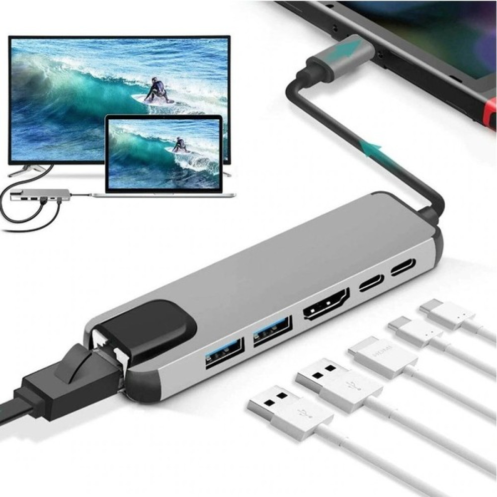 Comse 4K HDMI USB 3.0 Type-C Ethernet 6 In 1 USB Hub Mac Ipad Uyumlu - Gri Bilgisayar Çevirici ve Adaptörü Fiyatı