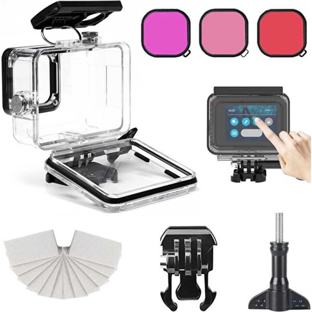 Comse Gopro Hero 9-10-11-12 Black Su Geçirmez Kılıf+ Dokunmatik Kapak+ 3 Adet Filtre Lens +Buğu Önleyici Strip Aksiyon Kameralar Fiyatı