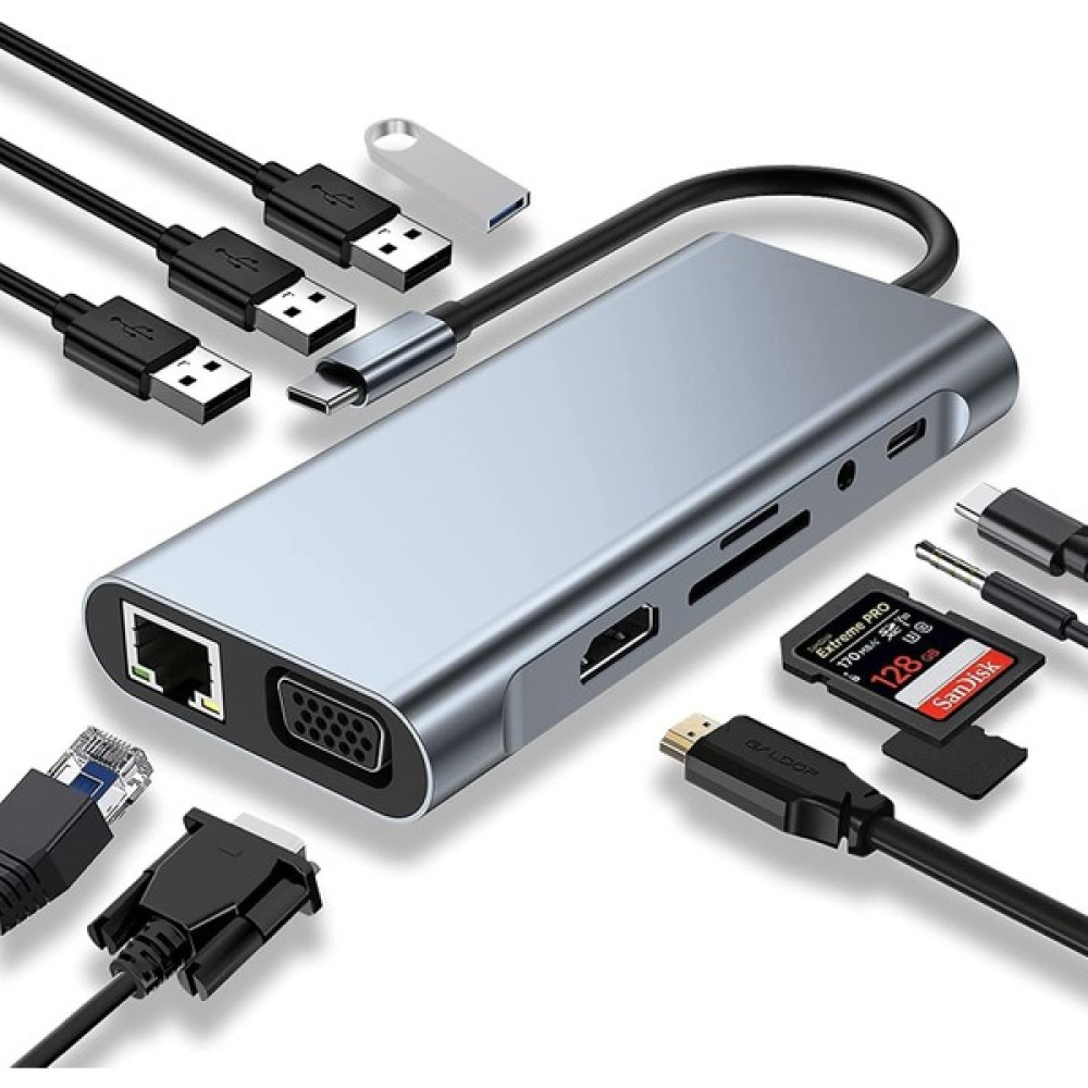 Comse Macbook Pro Air Type C Hub Pd Şarj HDMI Sd Network VGA Girişli 11 In 1 Çevirici Dönüştürücü Çoklayıcı Bilgisayar Çevirici ve Adaptörü Fiyatı