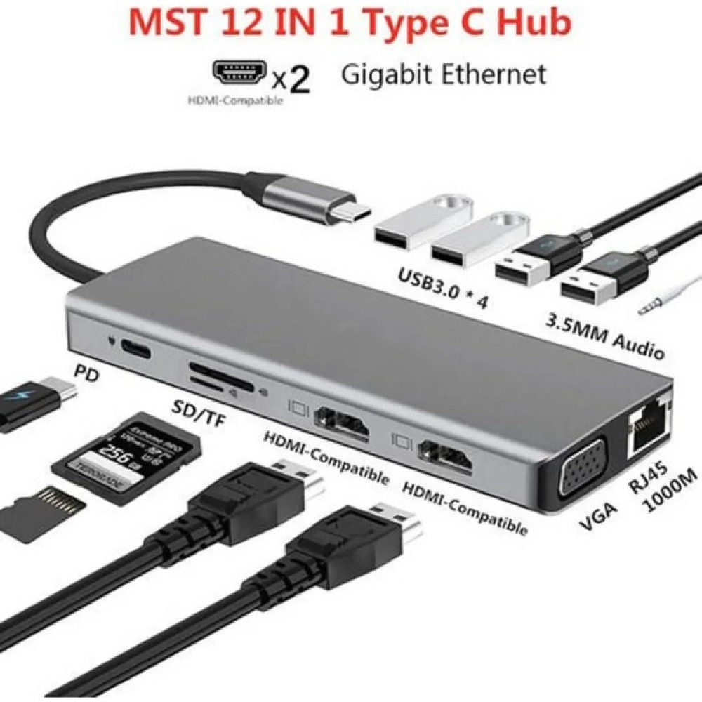 Comse Macbook Pro Air Typec USB Hub Pd Şarj 2xhdmı Sd Tf VGA Girişli 12 In 1 Hub Gigabit Ethernet 1000MBPS Bilgisayar Çevirici ve Adaptörü Fiyatı