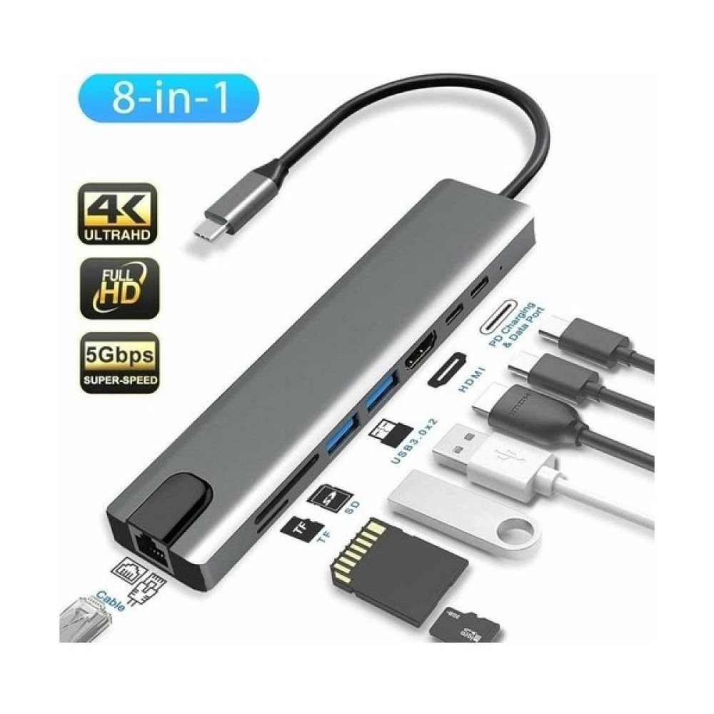 Comse Macbook Pro Air Uyumlu USB Type-C 8 Hub Dönüştürücü Çevirici Çoklayıcı USB Hdmı Micro Sd 8 Girişli - Gri Bilgisayar Çevirici ve Adaptörü Fiyatı