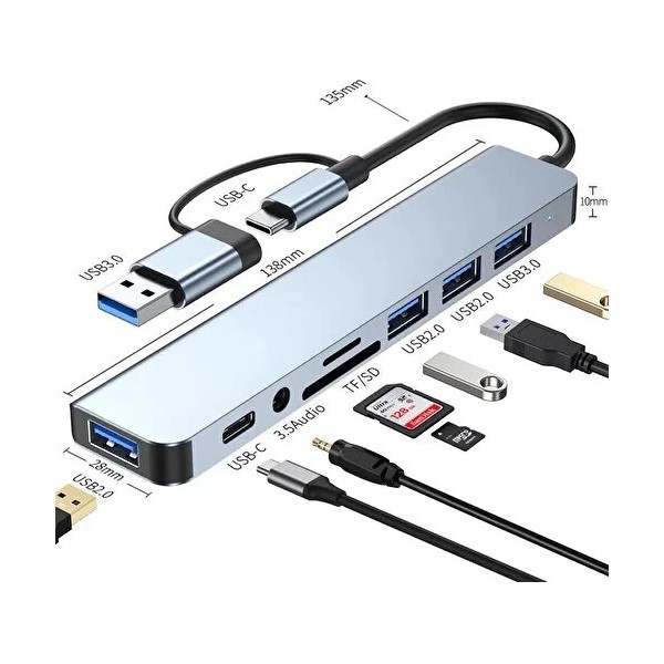 Comse Macbook Pro Air Uyumlu USB Type-C Hub Dönüştürücü Çevirici USB Sd aux 8 Girişli Bilgisayar Çevirici ve Adaptörü Fiyatı