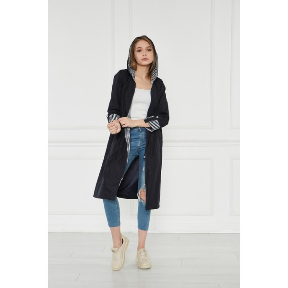 Comstarmoda Kadın Beli Büzgülü Su Itici Kapüşonlu Zebra Desenli Trençkot Kadın Trençkot Fiyatı