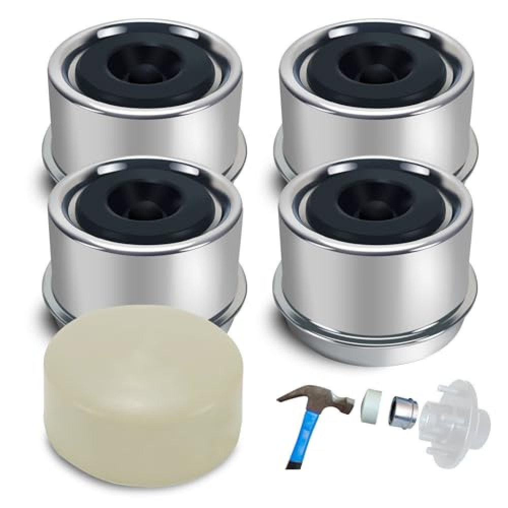 COMVERIX 1.98" Trailer Hub Caps (4PCS) with Rubber Plugs & Installation Tool Snug-Fit, Rust-Resistant Bearing Dust Caps for 2000-3500 lb Axles Protects Trailer Hubs from Dirt and Moisture