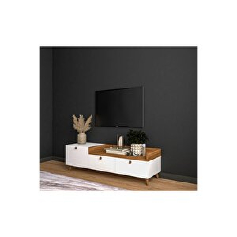 Conceptiva Easy Çift Renkli Tv Sehpası 140 Cm 3 Kapaklı Tv Ünitesi Beyaz-Ceviz Tv Ünitesi / Sehpası Fiyatı