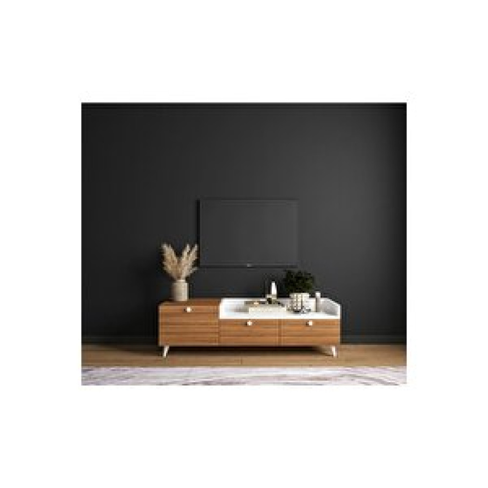 Conceptiva Easy Çift Renkli Tv Sehpası 140 Cm 3 Kapaklı Tv Ünitesi Ceviz-Beyaz Tv Ünitesi / Sehpası Fiyatı