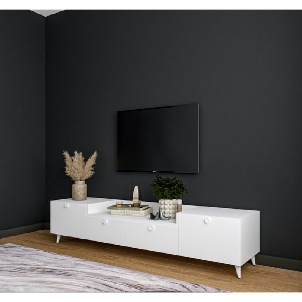 Conceptiva Leon Beyaz Tv Sehpası 160 cm 4 Kapaklı Tv Ünitesi Tv Ünitesi / Sehpası Fiyatı