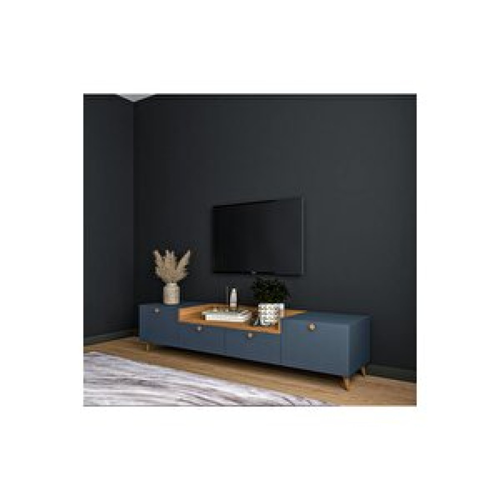 Conceptiva Leon Çift Renkli Tv Sehpası 160 Cm 4 Kapaklı Tv Ünitesi Antrasit-Ceviz Tv Ünitesi / Sehpası Fiyatı