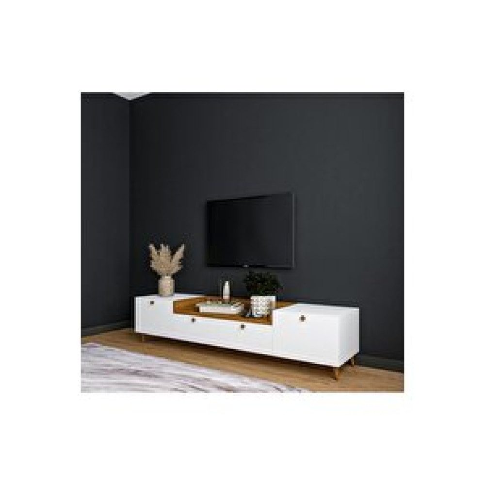 Conceptiva Leon Çift Renkli Tv Sehpası 160 Cm 4 Kapaklı Tv Ünitesi Beyaz-Ceviz Tv Ünitesi / Sehpası Fiyatı