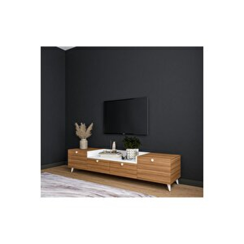 Conceptiva Leon Çift Renkli Tv Sehpası 160 Cm 4 Kapaklı Tv Ünitesi Ceviz-Beyaz Tv Ünitesi / Sehpası Fiyatı