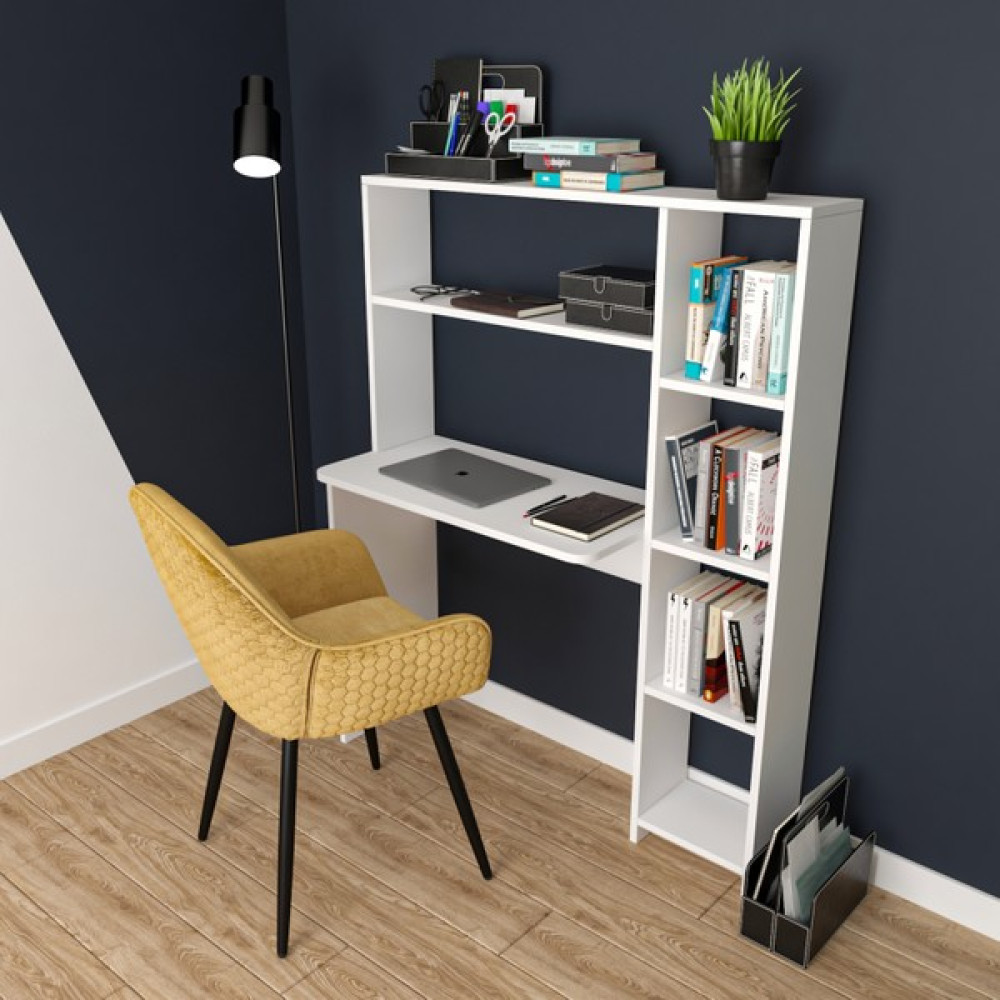 Conceptiva Nova Raflı Beyaz Çalışma Masası - 115 x 140 x 45 cm Çalışma Masası Fiyatı
