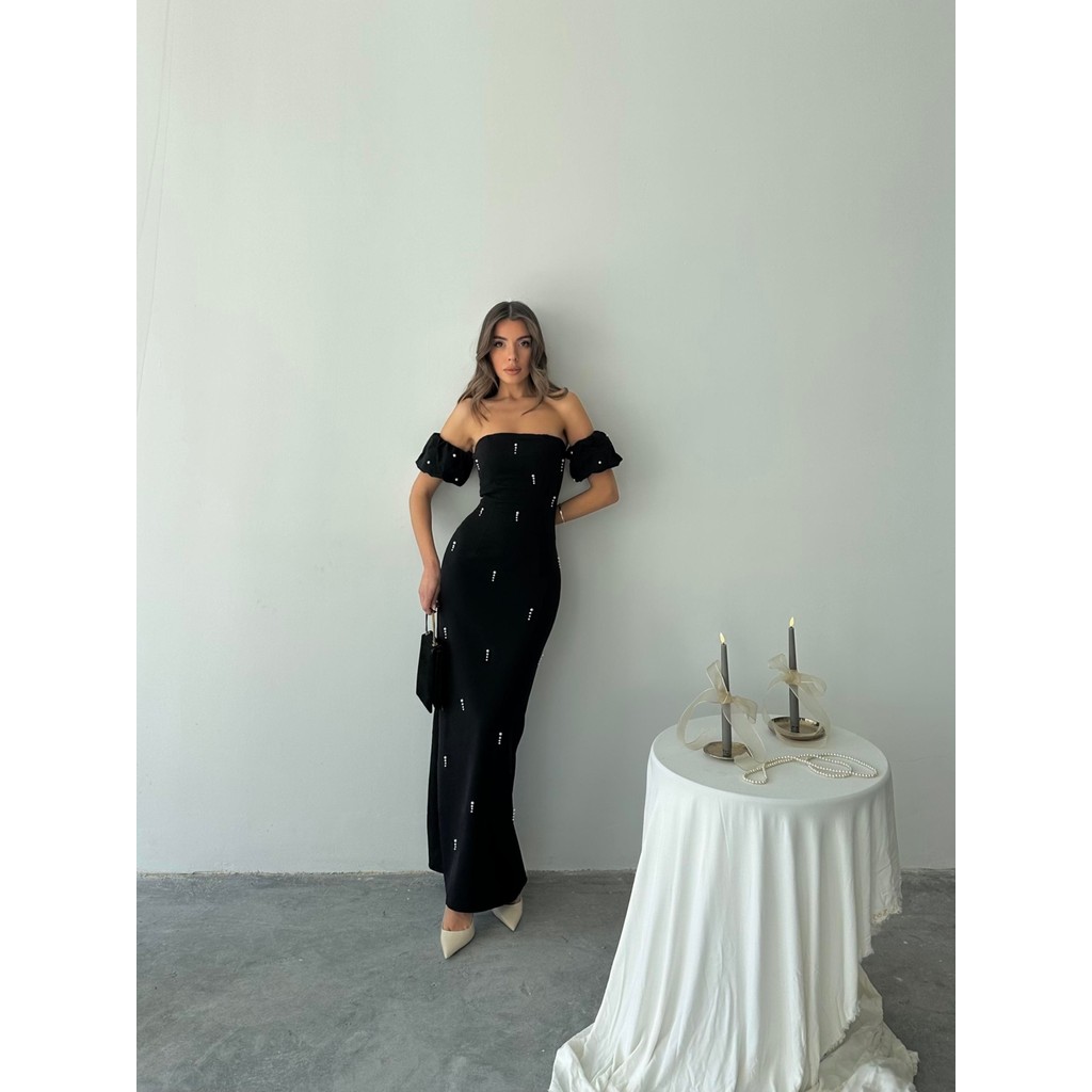 Concon Moda Arabella Incili Atlas Uzun Elbise Giyim & İç Giyim Fiyatı