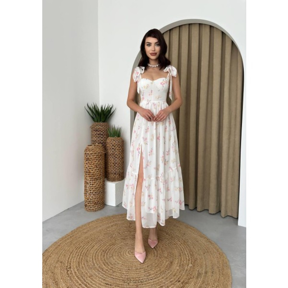 Concon Moda Askılı Çiçekli Şifon Kayro Midi Elbise Elbise Fiyatı