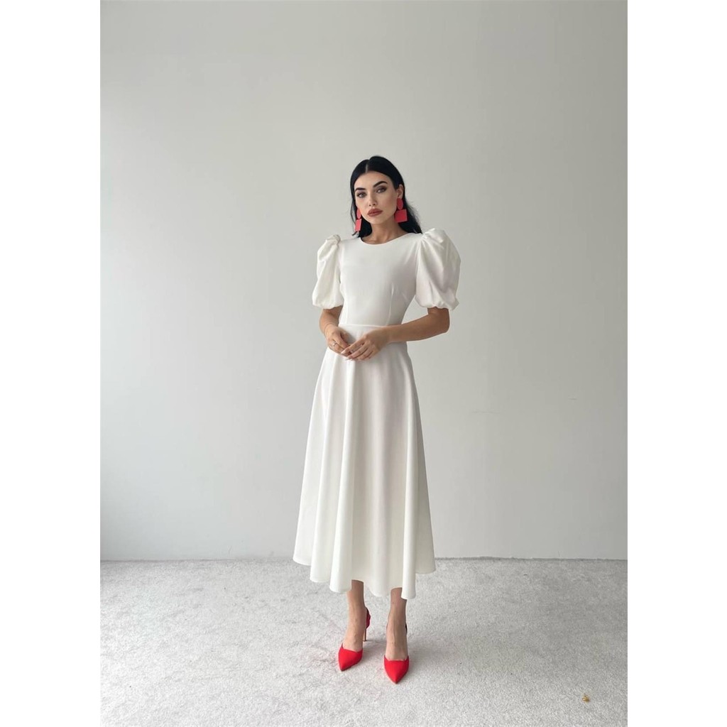 Concon Moda Viki Midi Boy Kloş Elbise BEYAZ-4414 Elbise Fiyatı