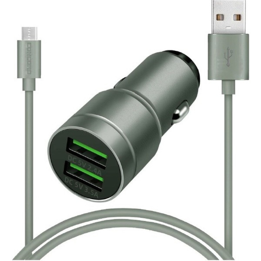 Concord C-771 Micro Kablo ve Metal Başlık Araç Şarj Seti 2.4A + 3.5A 23W - Gri Cep Telefonu Araç Kiti Fiyatı