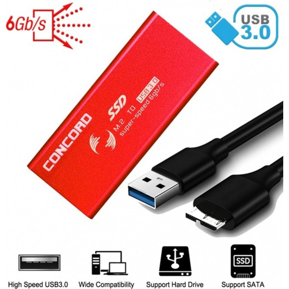 Concord C-898 Harici M.2 SSD Kutusu USB 3.0 - Kırmızı HDD Kutuları Fiyatı