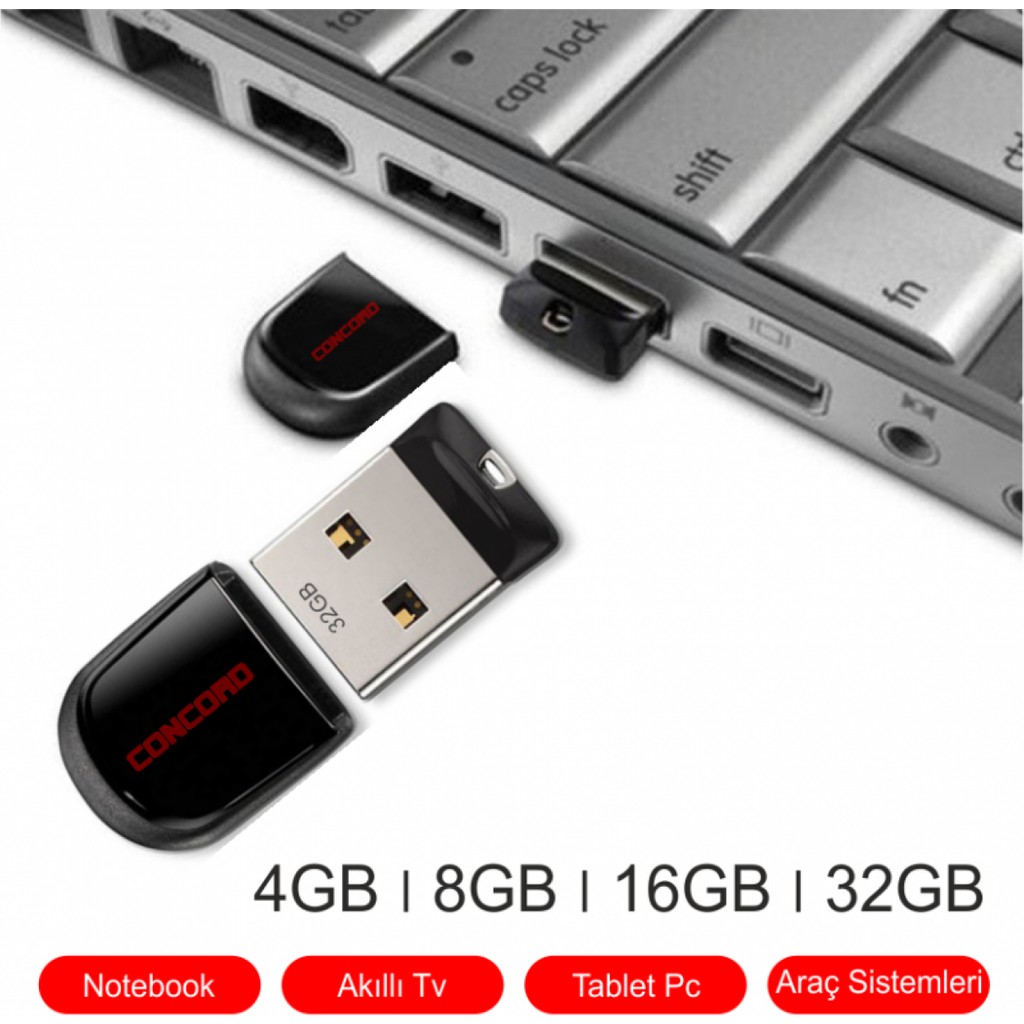 Concord Concord 4 GB Mini Lite USB Flash Bellek Universal Bağlantı Tipi ile Yüksek Veri Transfer Hızı GB Mini Lite USB Flash Bellek Concord RAM Bellekler Fiyatı