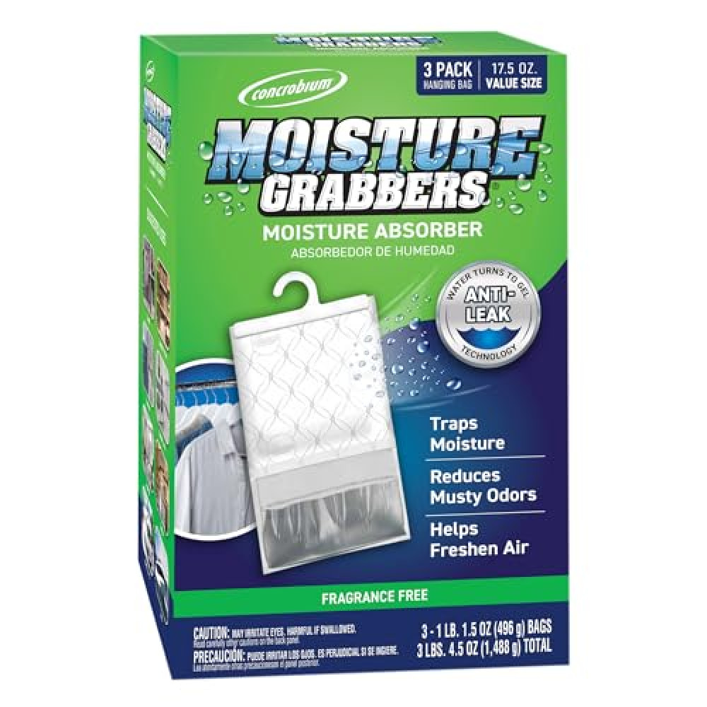 Concrobium 378467 Moisture Grabbers Moisture Absorber Packs, Fragrance Free, 3 Bag Box