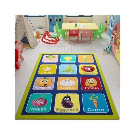 Confetti Vegetables 200X290 Yeşil Bukle Eğitici Çocuk Halısı