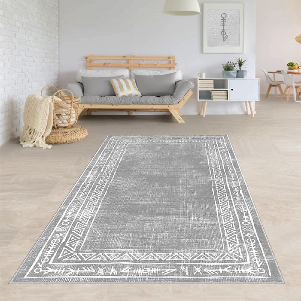 Confidence Home Dijital Baskı Yıkanabilir Kaymaz Taban Salon Halısı Mutfak Halısı Koridor Halısı - Gri - 100 x 250 cm Salon Halısı Fiyatı