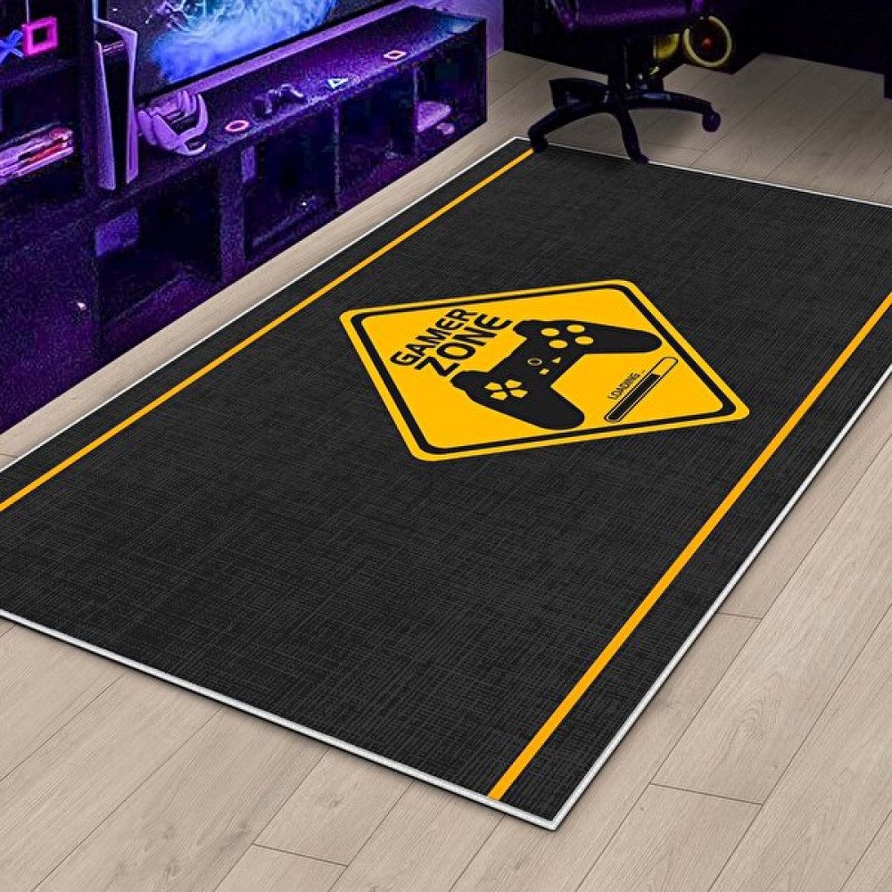 Confidence Home Gamer Halı Oyuncu Odası Için LED Işık Görselli Yıkanabilir Kaymaz Taban Halı Genç Odası Için Halı - 60 x 100 cm - Sarı Salon Halısı Fiyatı