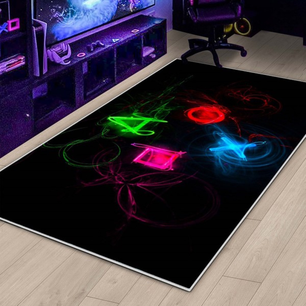 Confidence Home Gamer Halı Oyuncu Odası Için LED Işık Görselli Yıkanabilir Kaymaz Taban Halı Genç Odası Için Halı - 60 x 100 cm - Siyah Salon Halısı Fiyatı