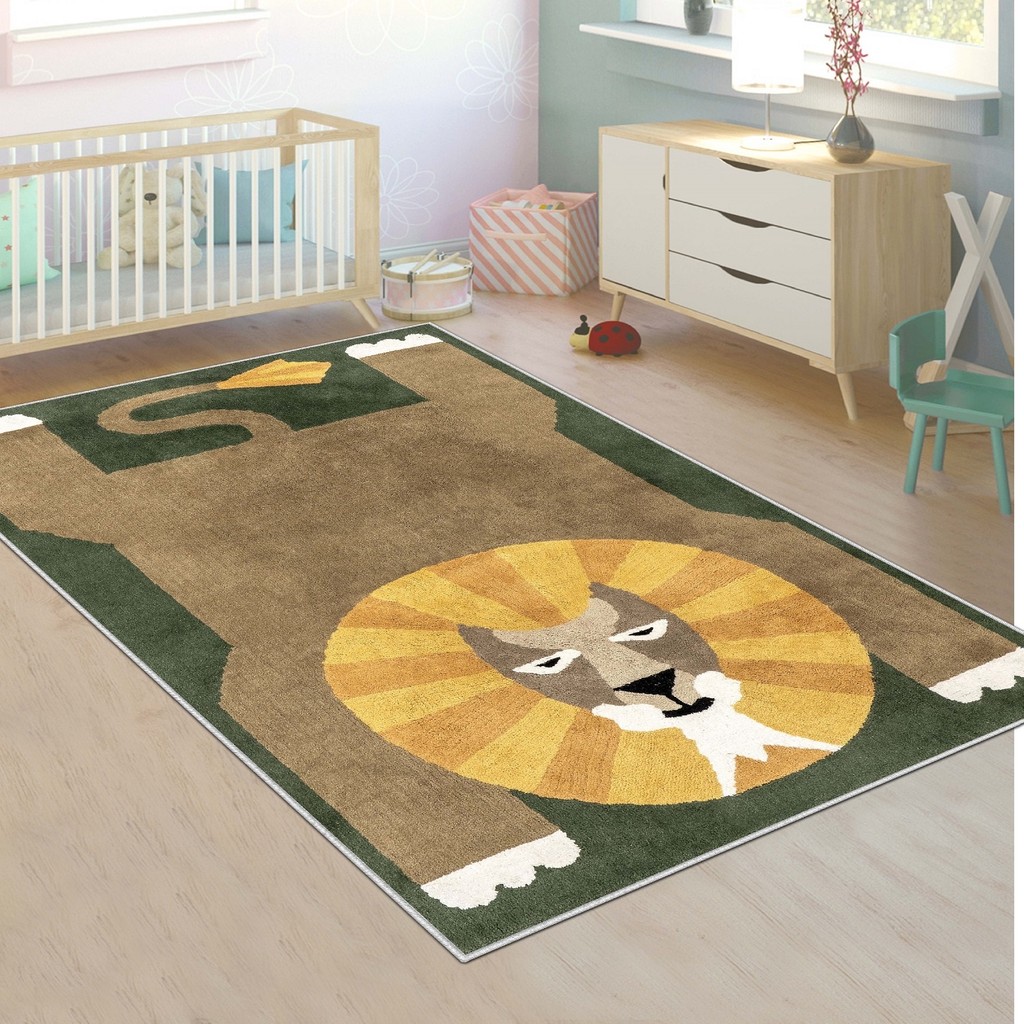 Confidence Home Makinede Yıkanabilir Kaymaz Taban Leke Tutmaz Antialarjik Çocuk Odası Halısı Oyun Matı - 140 x 300 cm - Yeşil Bebek Odası Halı Fiyatı