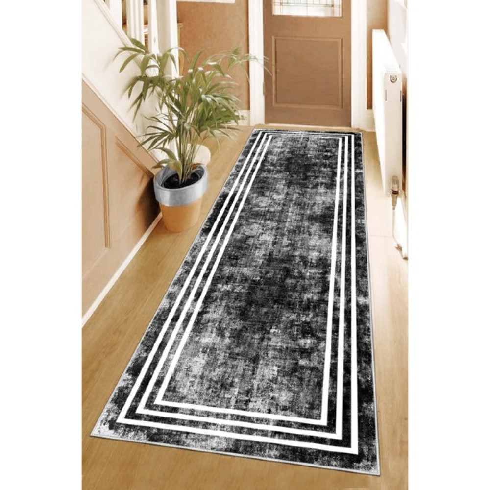 Confidence Home Makinede Yıkanabilir Kaymaz Taban Leke Tutmaz Modernkesme Yolluk Mutfak Yolluk Halı Yolluk - 40 x 60 cm - Siyah Yolluk Fiyatı