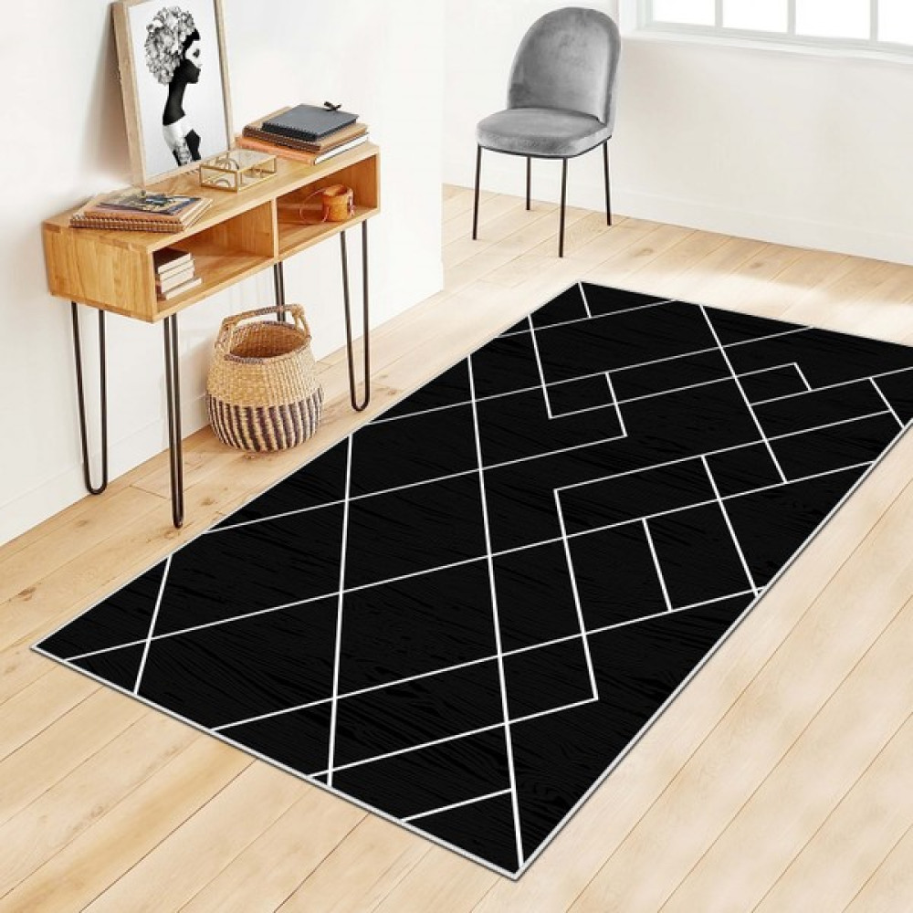 Confidence Home Makinede Yıkanabilir Kaymaz Taban Leke Tutmaz Salon Halısı Mutfak Halısı ve Yolluk - 100 x 300 cm - Siyah Salon Halısı Fiyatı