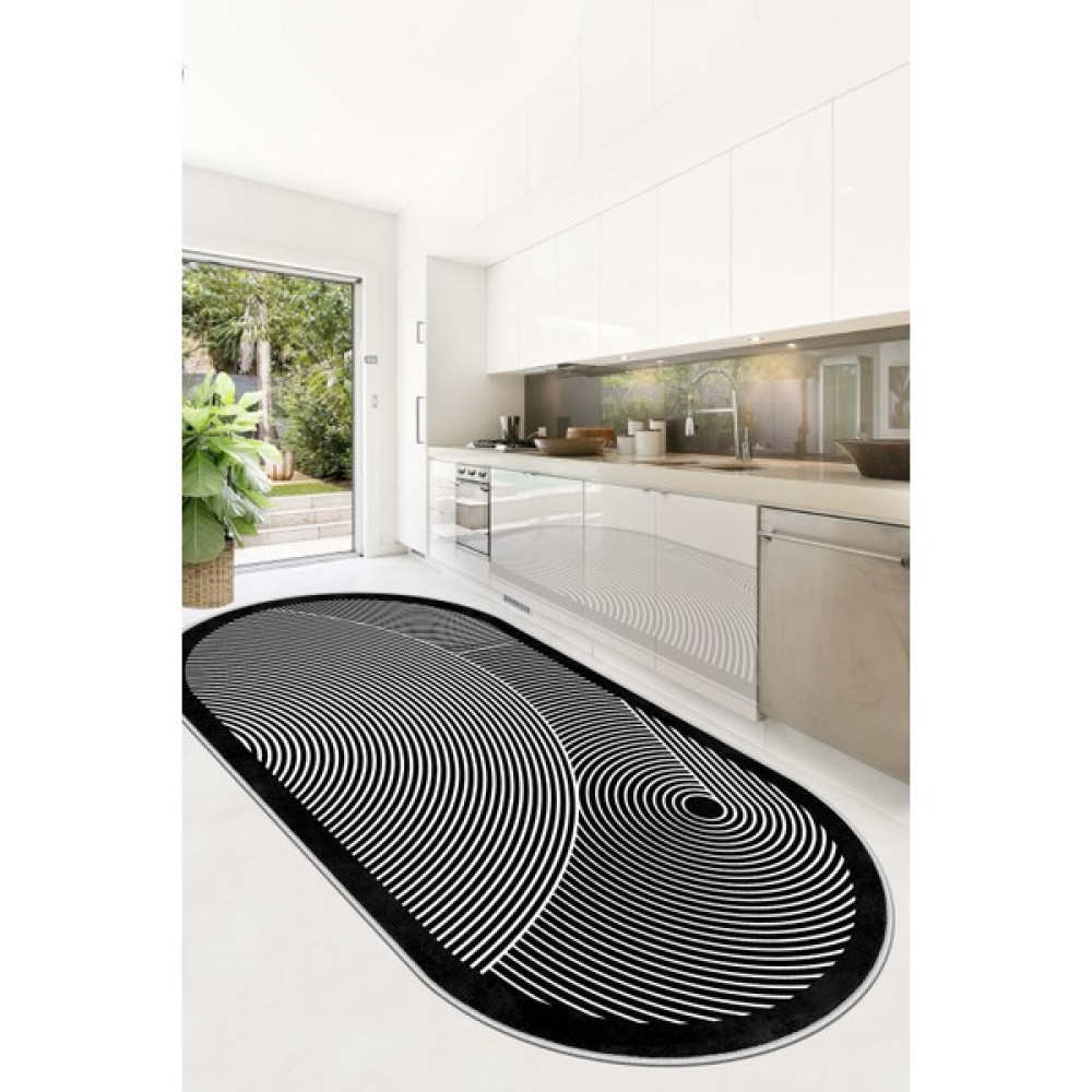 Confidence Home Yıkanabilir Kaymaz Leke Tutmaz Salon Halısı Mutfak Halısı Koridor Halısı Yolluk ve Paspas - 60 x 150 cm - Siyah - Beyaz Salon Halısı Fiyatı